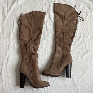 Chic Brown Over The Knee Faux Suede Heeled Boots for Women